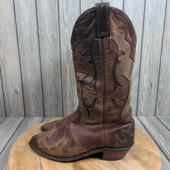 Boulet Leather Western Boots‎ Women Cowgirlcore Chic Overlay Cutout Sz 7 Canada - Picture 7 of 13